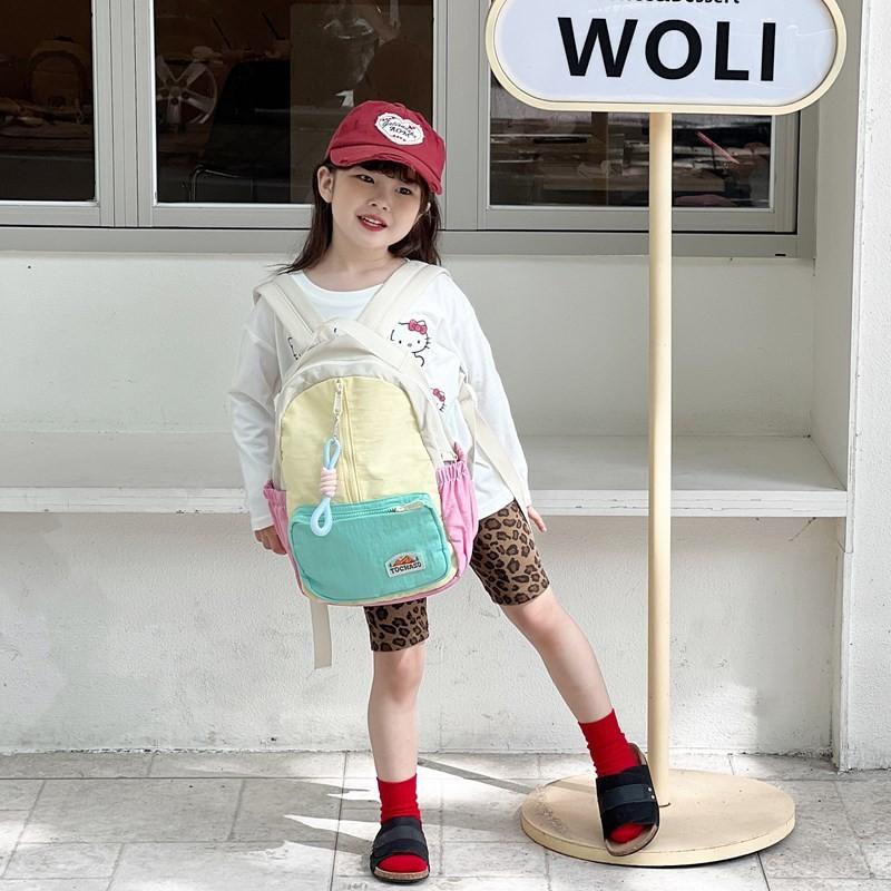 Kids Fashionable Backpack Color Block Design Large Capacity Bag Kindergarten
