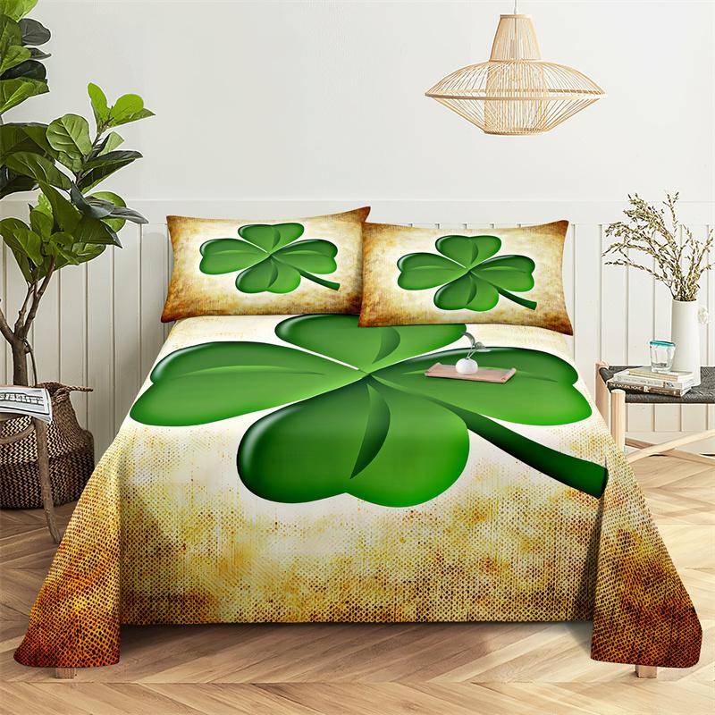 Green Plants Queen Sheet Set Girl, Lady's Room Leaf Bedding Set Bed Sheets And Pillowcases Bedding Flat Sheet Bed Sheet Set