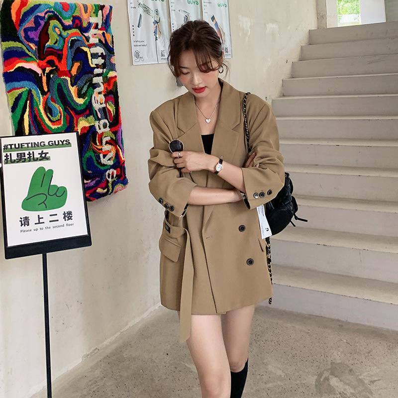 Off-white Casual Blazer Women's Spring and Autumn New Korean Style Loose Double-breasted Slit Suit