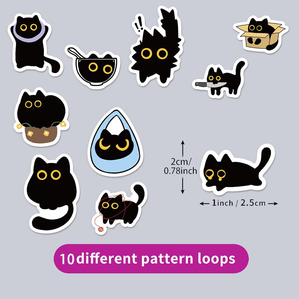 500pcs Ten Different Patterns Black Cat Stickers Small Pattern Decoration Luggage Skateboard Water Cup Stickers Craft Supplies