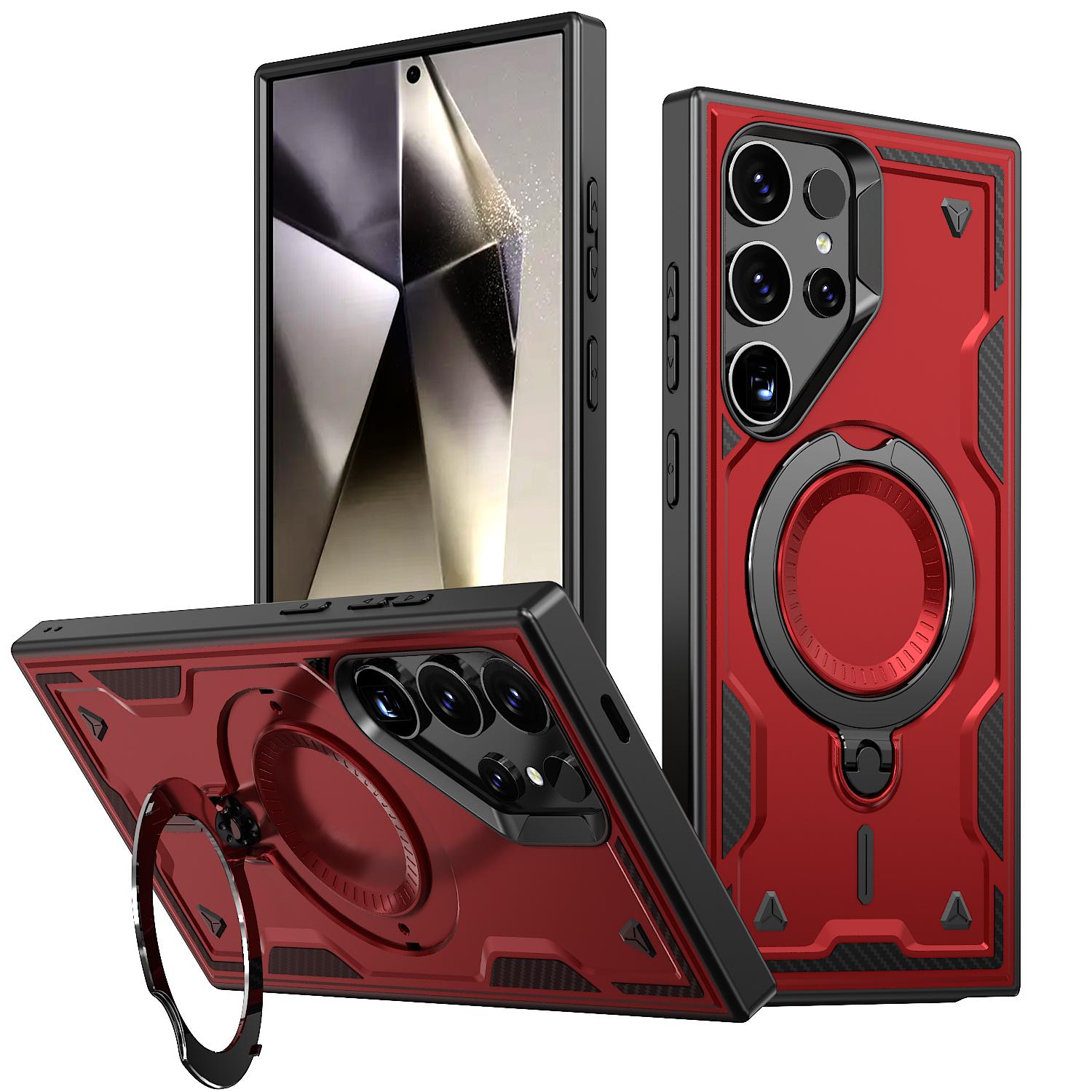 

For Samsung Galaxy S24 Ultra Magnetic Case Military Protection PC+TPU Kickstand Phone Cover C