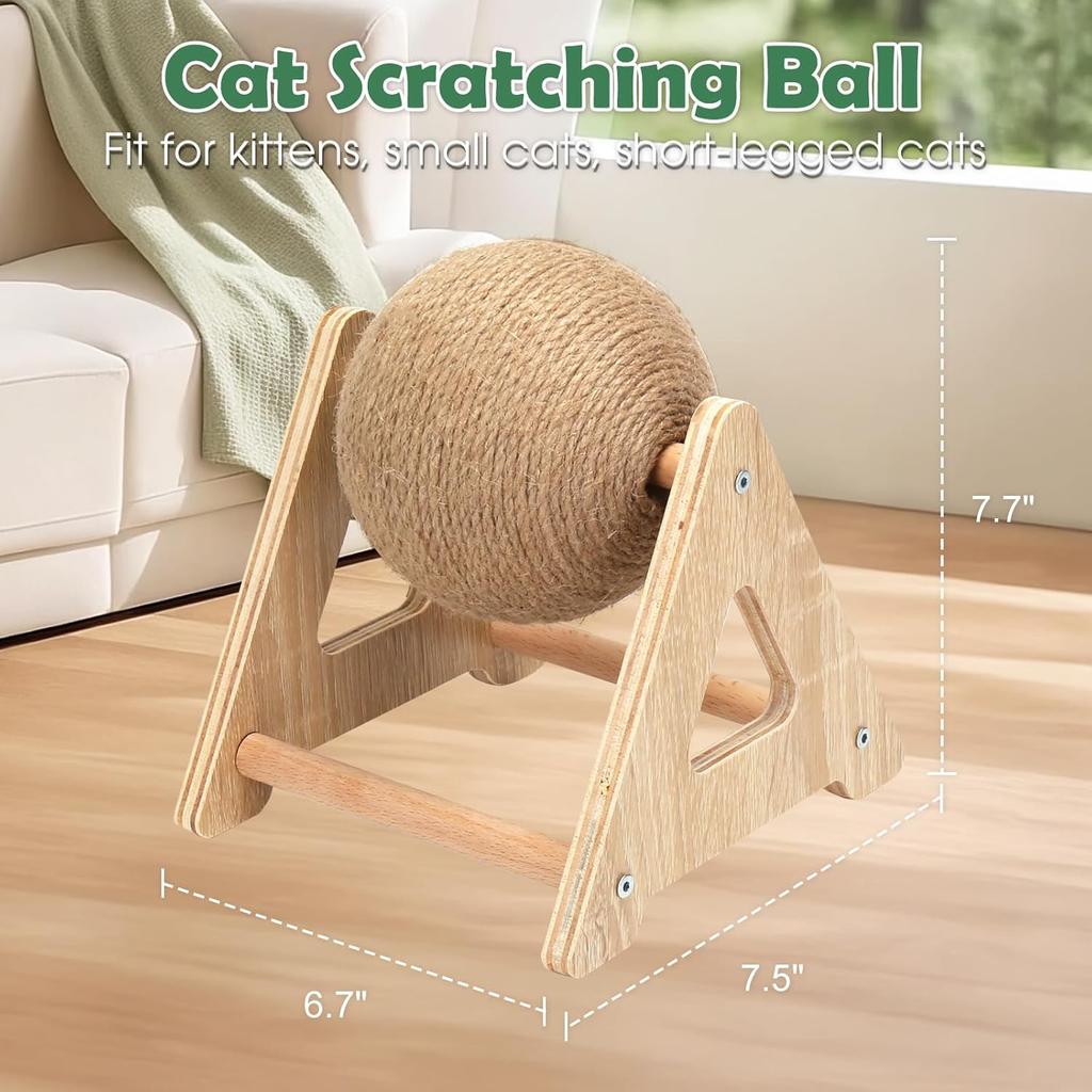 Outamateur Cat Scratcher Ball Toy, Sisal Scratching Ball with Stable Stand, Interactive Cat Exercise Toy, Interactive Play and Exercise for Kittens,