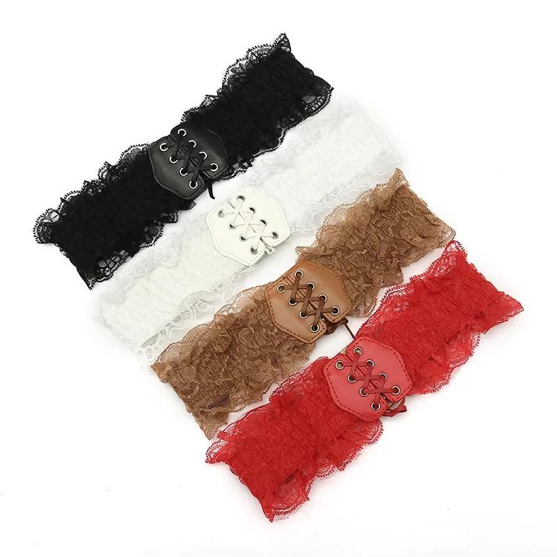 Sweet Versatile Lace Belt for Women's Matching Dress Summer Plastic Waist Elastic Buckle for Women's Lace Strap Waist Cover