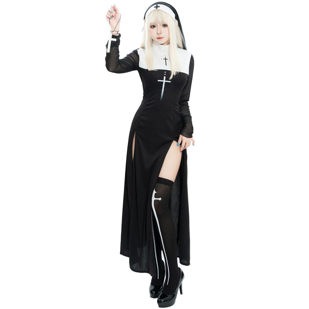 Maria strój zakonnicy cosplay halloween strój zakonnicy kostium krzyż kostium zakonnicy kostium