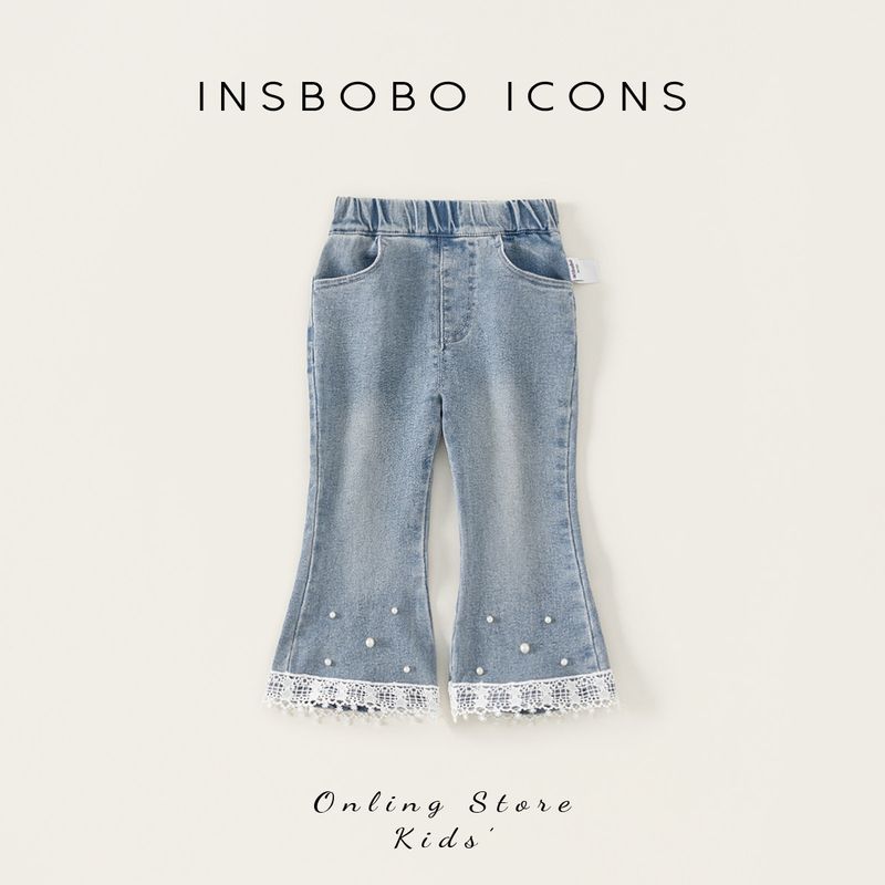 Весенние брюки для девочек Insbobo 2026 Новый весенний стиль Джинсы для девочек Стильные детские расклешенные брюки Модные Cowboy Blue 100