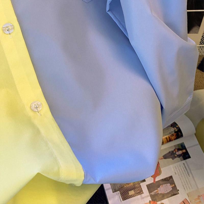 Spring and Autumn New Yellow Collar Blue Shirt Salt Girl Long Sleeve Fashion POLO Collar Loose Korean Casual College Style