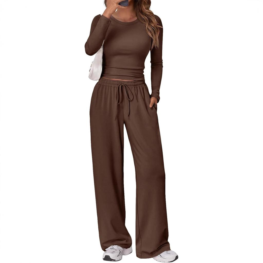 Fashion Casual Set Sport Yoga Autumn Winter Solid Color Crew Neck Long Sleeve For Women