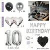 Black Silver Party Birthday Banner Heart-Shaped Aluminum Foil Balloon Rose Petals, Birthday, Anniversary, Atmosphere Decoration