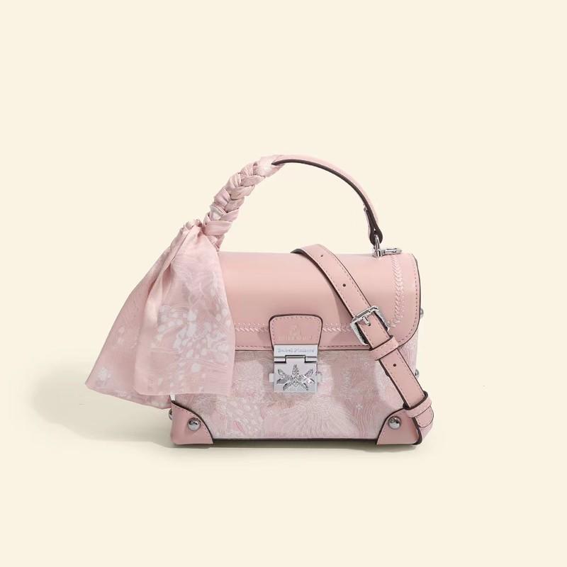 

Fashion Ladies Box Shoulder Bag Chinese Girl Crossbody Bag Versatile Embroidery Women S Handbag Silk Scarf Ornament Pu
