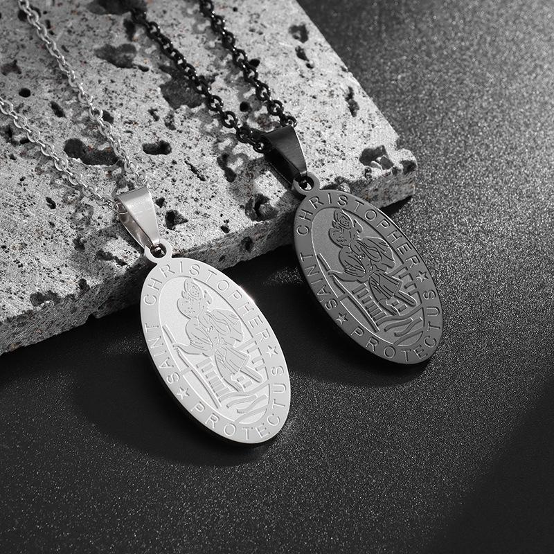 European and American Retro Portrait Cross Stainless Steel Necklace Titanium Steel Men and Women