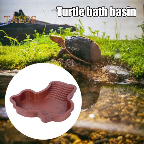 Tortoise Water Bowl with Ramp 2-in-1 Large Reptile Feeding Dish Bathing Pool Aquarium Ornament for Lizard Gecko Turtle Snake Bearded Dragon