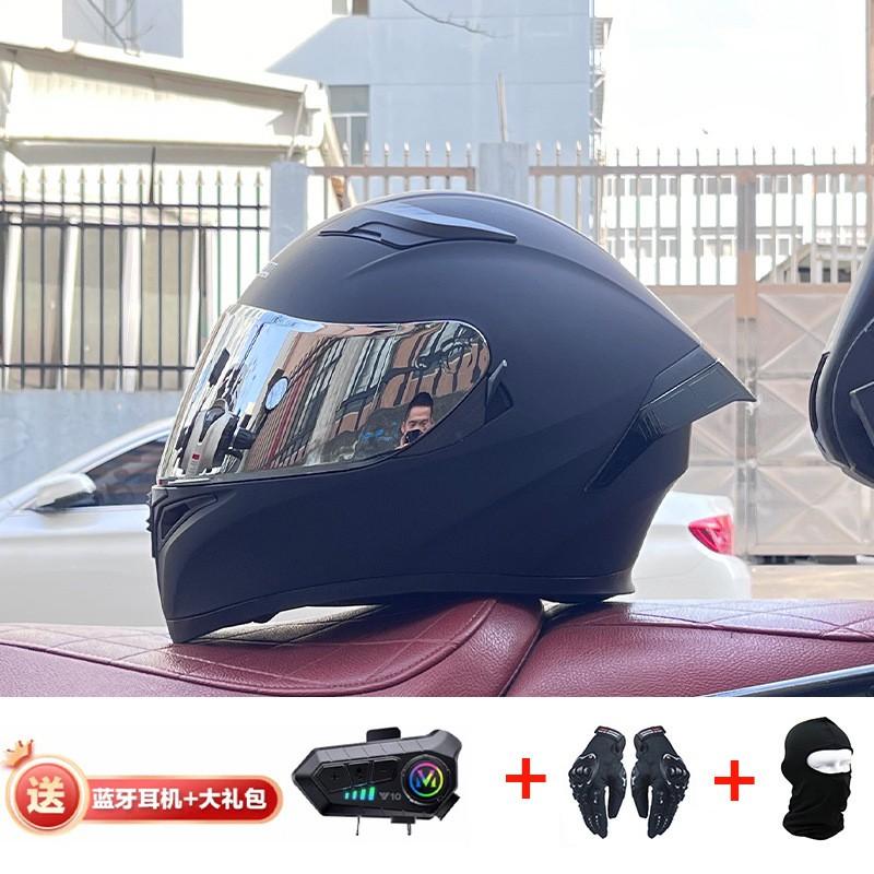 Full Face Motorcycle Helmet With Rear Wing Bluetooth Headset Men All Season Electric Bike Motorbike Riding Safety Gear