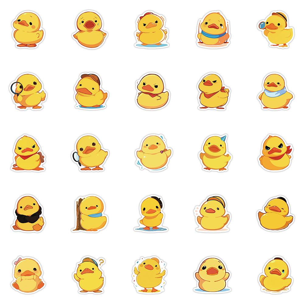 50PCS Cute Yellow Duck Sticker Children Award Decals Stationery Phone Laptop Water Bottle Luggage Desk Door Waterproof Stickers