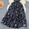 French Vintage Print Lapel Dress Women's Short Sleeve Floral Print High Waist Belt Office Lady Maxi Clothing Female