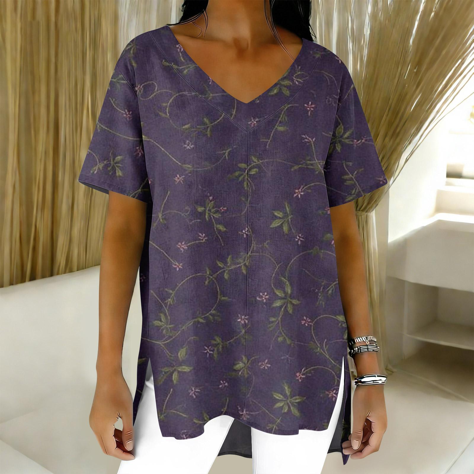 

Women s Fashion Casual Short Sleeve Floral Print Top XL фіолетовий