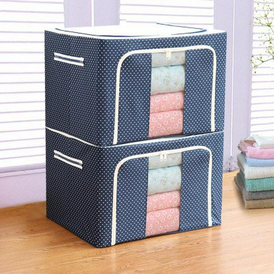 Coffre de rangement pliable en tissu avec cadre en acier et revêtement imitation lin imperméable