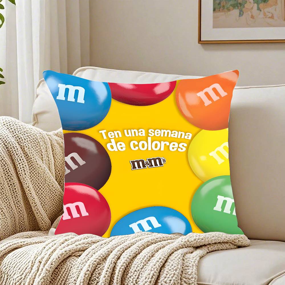 

M&M s Chocolate Candy Meme Pillow Case Pattern Printed Pillowcase for Living Room Sofa Cushion Cover & Bedroom Decor 16x16Inch