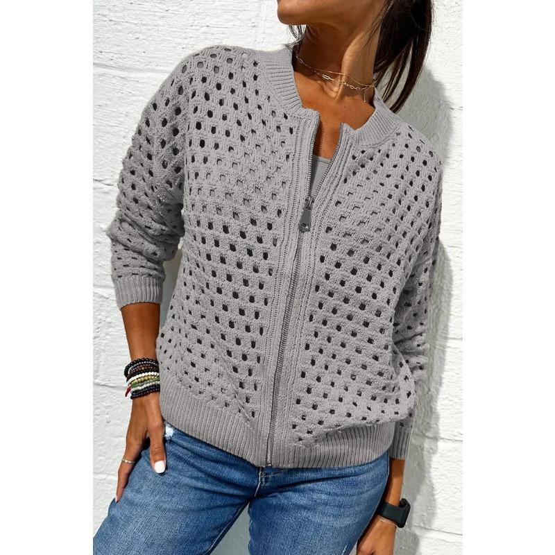 Casual Knit Jacket with Zipper Closure and O-Neck for Autumn/Winter