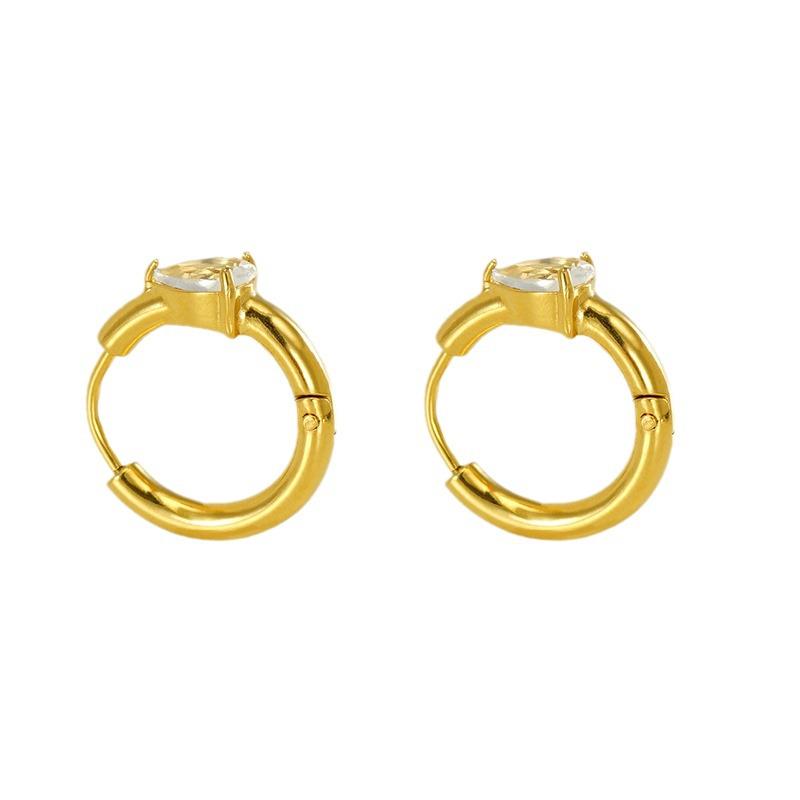 European & American Fashion Luxury Zirconia Water Drop Titanium Steel Hoop Earrings for Women