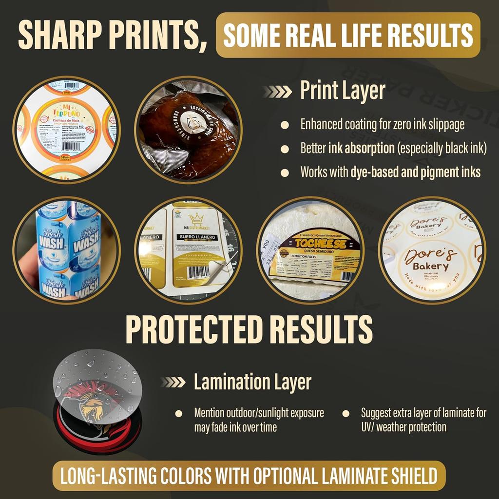 30 Glossy Sticker Sheets 8.5 x 11, Printable Glossy High Resolution Paper for Inkjet Printer (Dyes or PIGMENTS), Papel Adhesivo Brillante Waterproof