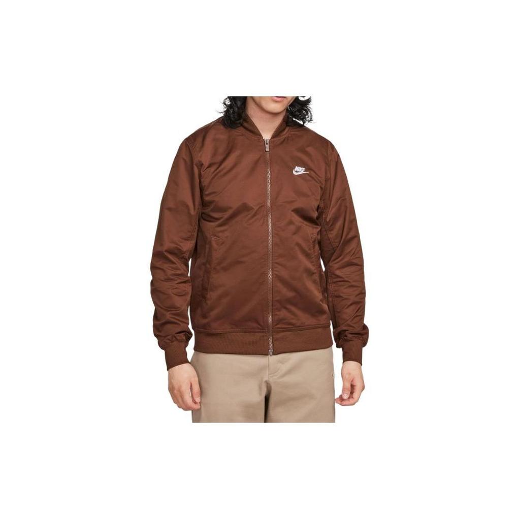 Nike Solid Color Baseball Collar Zip Long Sleeve Jacket Men Jackets Brown DM6822-259