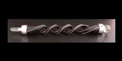 Healing Wand Wooden Spiral Carved Quartz Tip Sphere