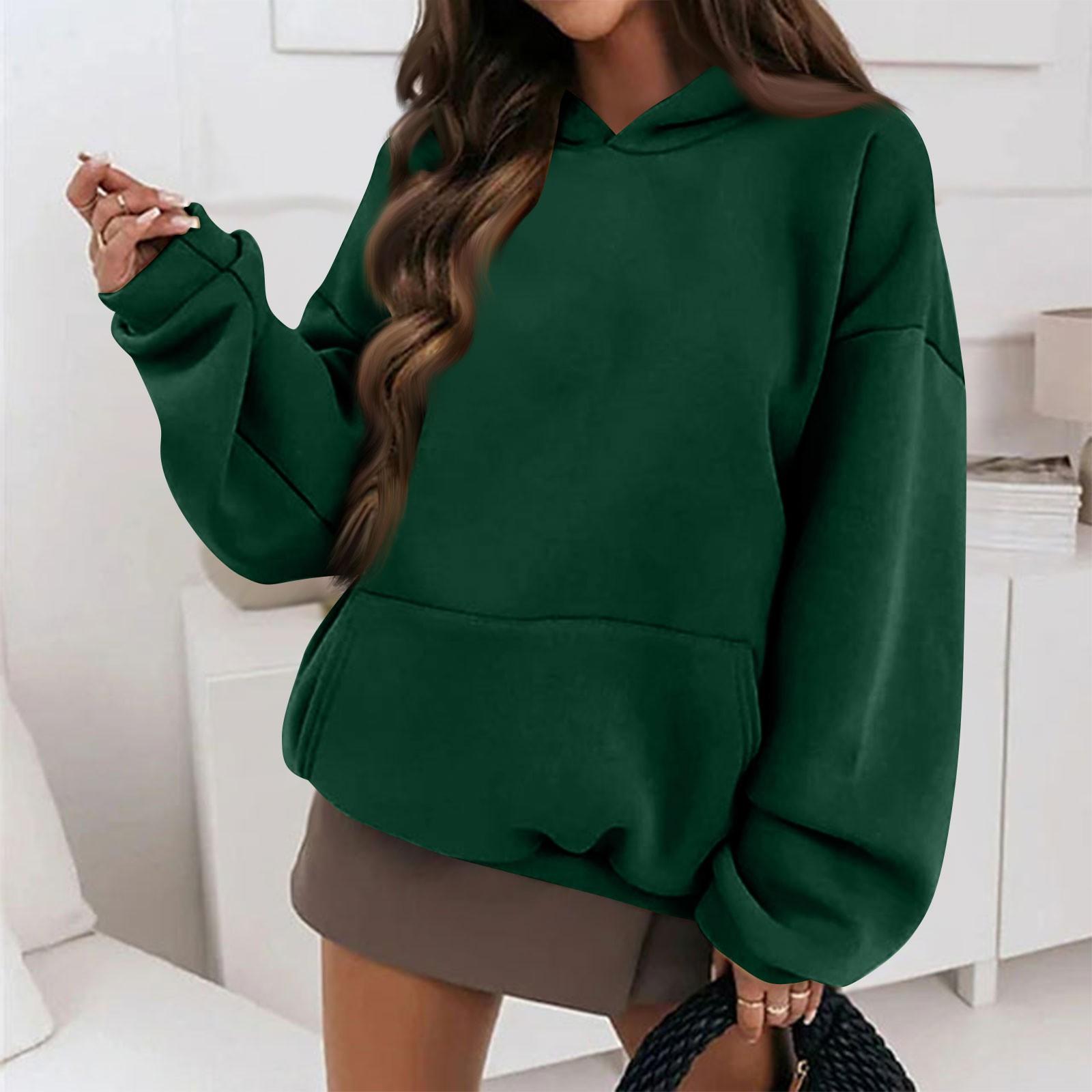 

Women s Autumn And Winter Solid Color Pullover Hooded Sweatshirt Fleece Plus Size Long Sleeve Short Fashion Sweatshirt XXL