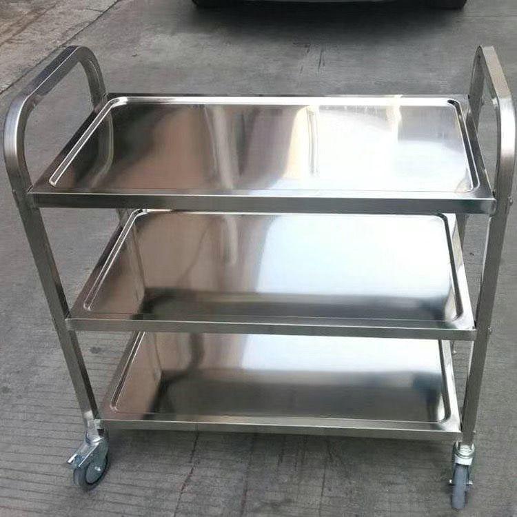Stainless Steel Mobile Dining Cart – Three-Tier Restaurant and Hotel Dish Collection and Beverage Trolley.