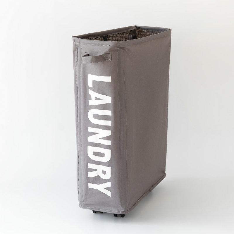 Foldable Laundry Basket Oxford Cloth Easy Install Storage Basket with Mesh Pulleys Dark Gray