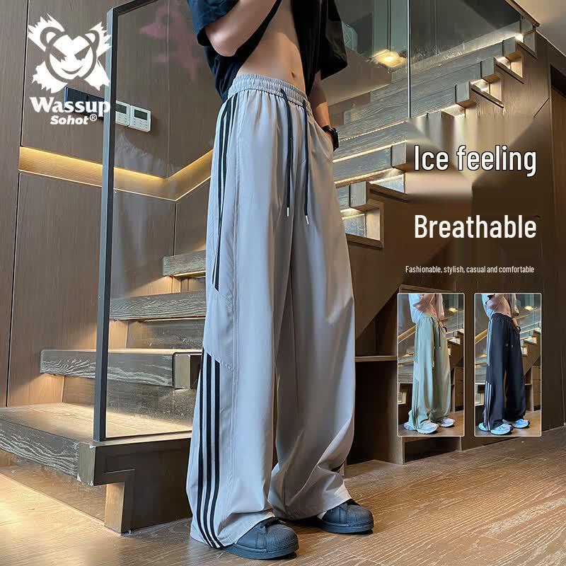 Wassup Sohot Men s Striped Straight-Leg Casual Pants L