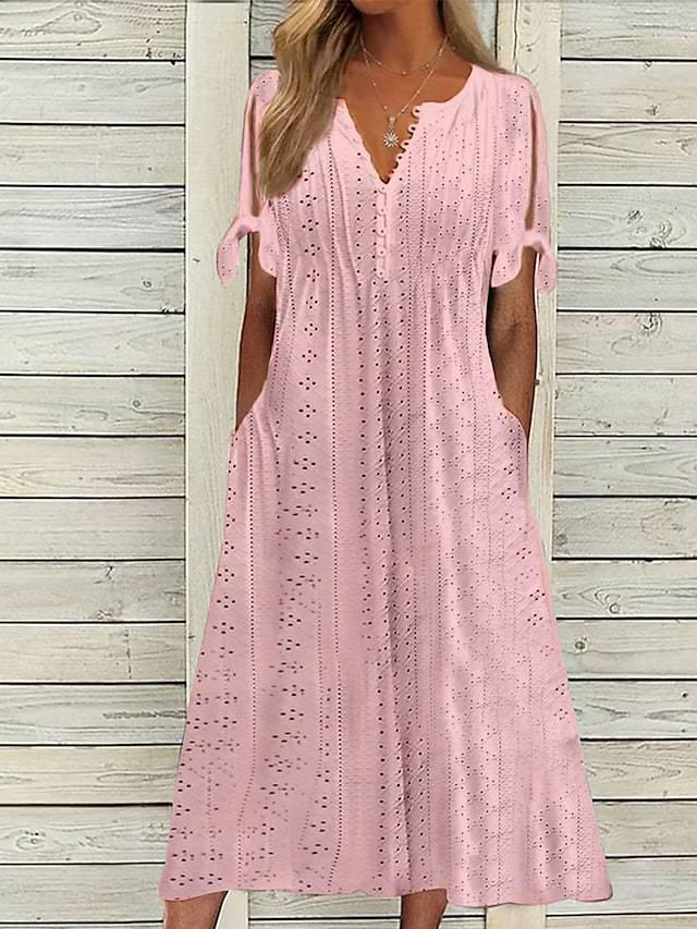 

2026 Summer Women s European & American Fashion V-Neck Lace Ruffle Dress with Eyelet Cutout XXXL