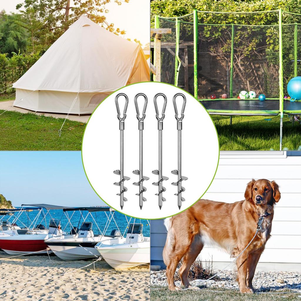 SELEWARE Ground Trampoline Tent Strong Wide Spiral Ground Anchors for and Animal Swing Sets 18-inch Screw-in Anchors, 4-Pack, Heavy-Duty Stakes,