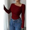 Women S Asymmetrical Neck Long Sleeve Knit Top Slim Fit Autumn Blouse