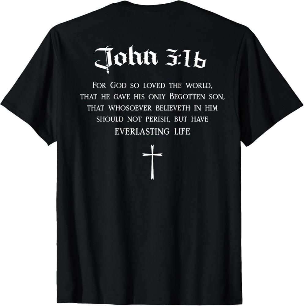 Иоанн 3:16 христианских библейских стихов WWJD Религиозная футболка СЗАДИ Дизайн Унисекс Футболка S