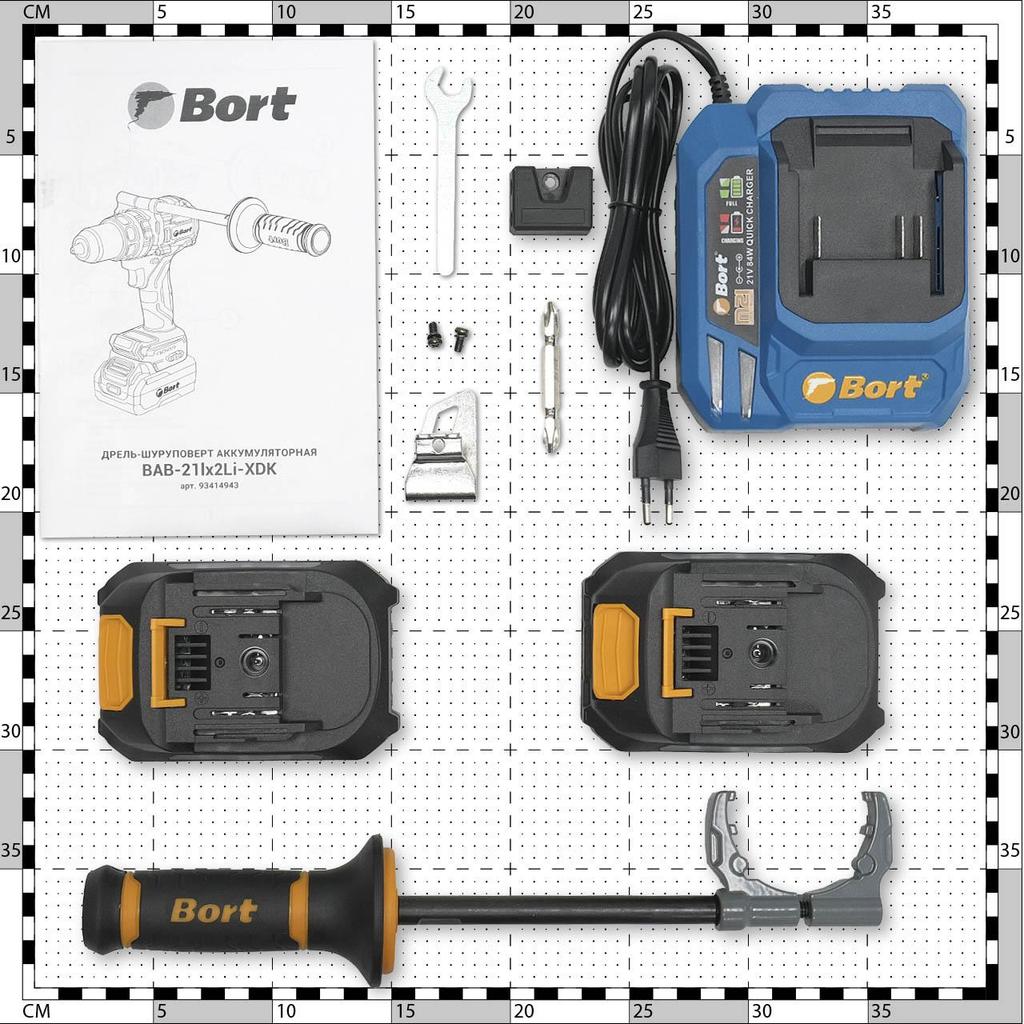 Cordless Impact Drill-driver BORT BAB-21Ix2Li-XDK (2x4Ah+charger)