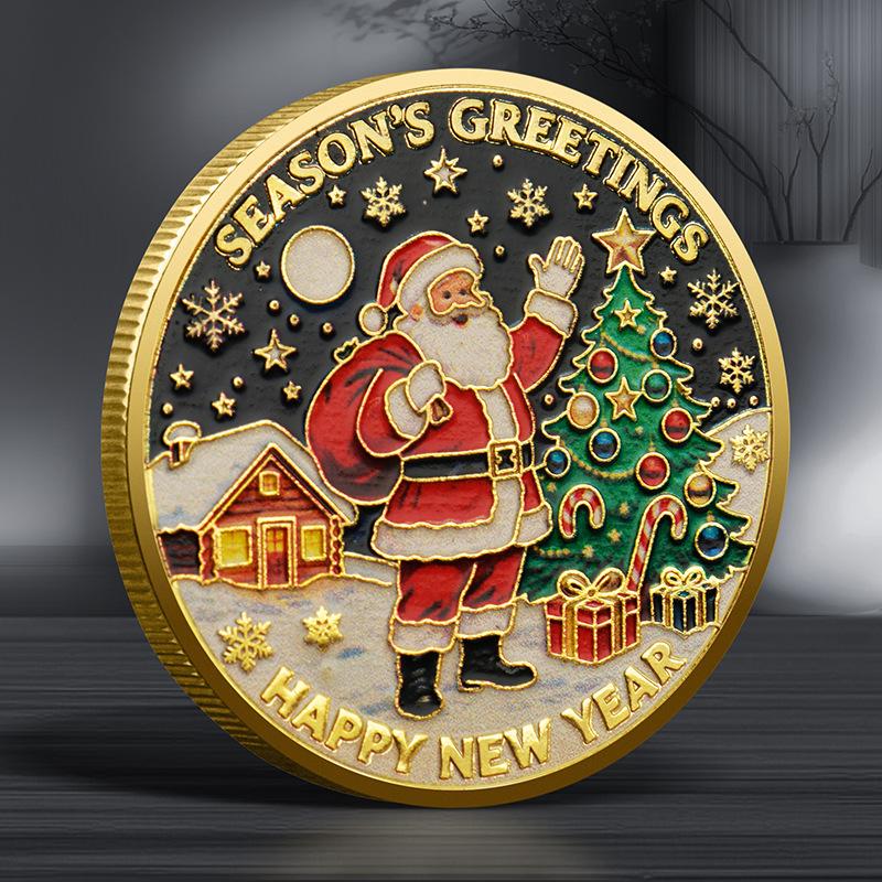 6 Pcs, Santa Claus Commemorative Coins, Colorful Relief Commemorative Medals, Christmas Gifts, Colorful Gold and Silver Coins