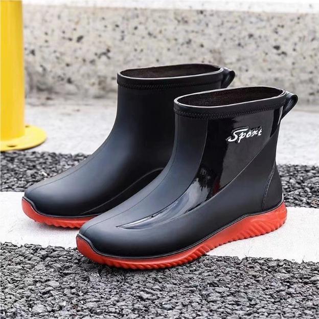 Winter Flat Fleece-lined Warm Waterproof Short Rain Boots for Men Outdoor Gum Adult Wear-resistant Fishing Fashion Pvc Man Shoes