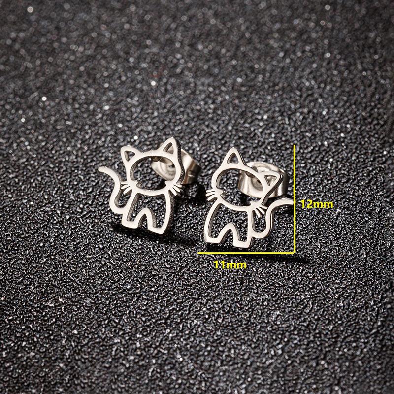 1Pair Cute Cartoon Cat Stainless Steel Stud Earrings For Men Women Punk Trend Fashion Small Ear Studs Jewelry Accessories Gifts