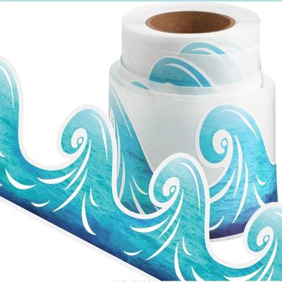 15m Blue Waved Bulletin Board Border Decorative Classroom Border Adhesive Bulletin Board Trim Sticker for School