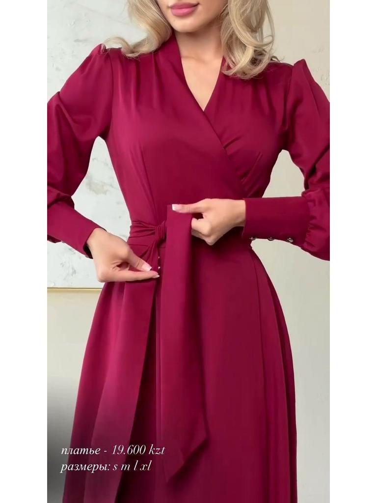 2025 European & American Women's Slim French V-Neck Long Dress with Tie-Up, Slit, and Long Sleeves