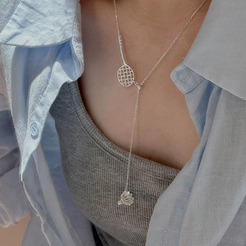 FY-XL3745 925 Silver Badminton Racket Retractable Necklace Niche High-End Sense Light Luxury Personalized Versatile Accessory