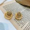 Niche Retro Design French Fashion Commuter Versatile Natural Agate Metal Multi-Layer Round Stud Earrings Versatile Earrings