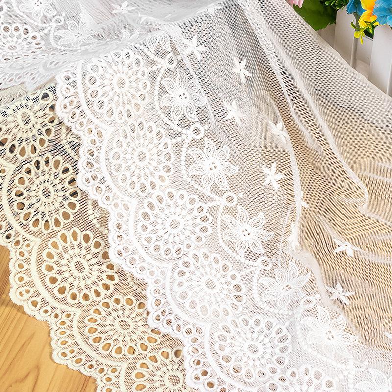 2Meters 29cm Wide Exquisite White Beige Sunflower Hollow Cotton Thread Lace Embroidery Wedding Dress Clothing Home Fabric Decoration Accessories
