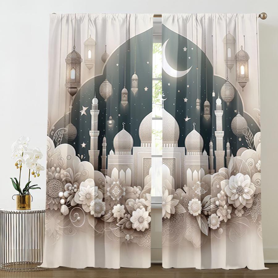 2PCS light colored Islamic temple curtains   elegant style   bedroom and living room   decorative curtains with drawbar pockets