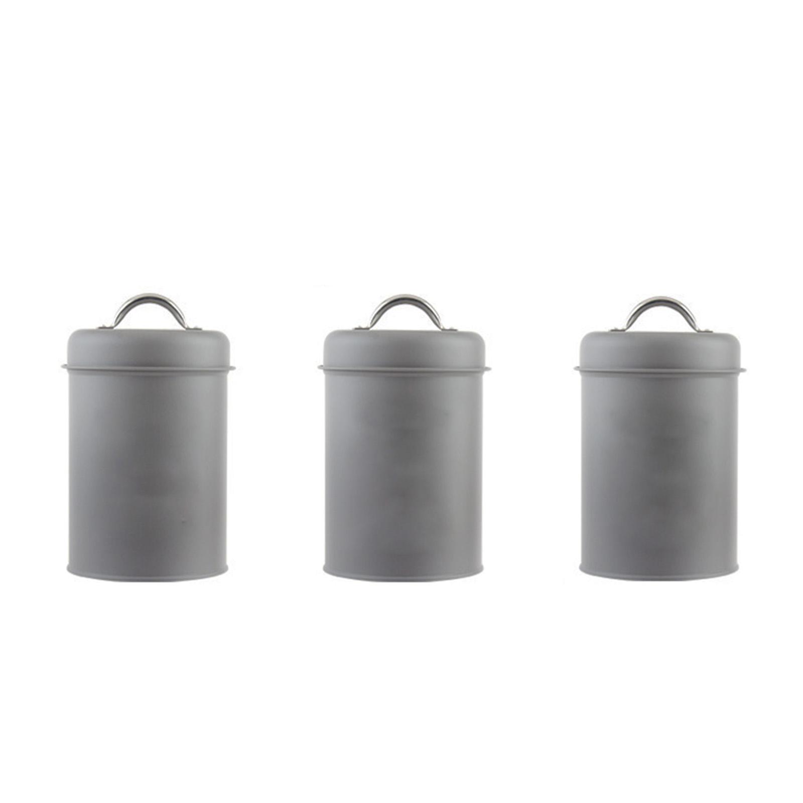 

3pcs 1200ml Capacity Iron Canister Set for Organizing Teas Coffee Sugar Food Storage Jars for Kitchen Countertop сірий