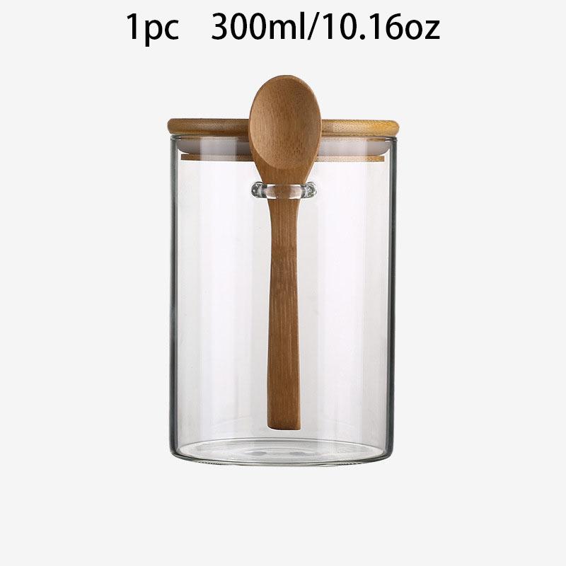 Банка для конфет 300 мл, банка для печенья, стеклянная банка для хранения с герметичной бамбуковой крышкой и ложкой - 10 унций прозрачная стеклянная банка для хранения сыпучих продуктов