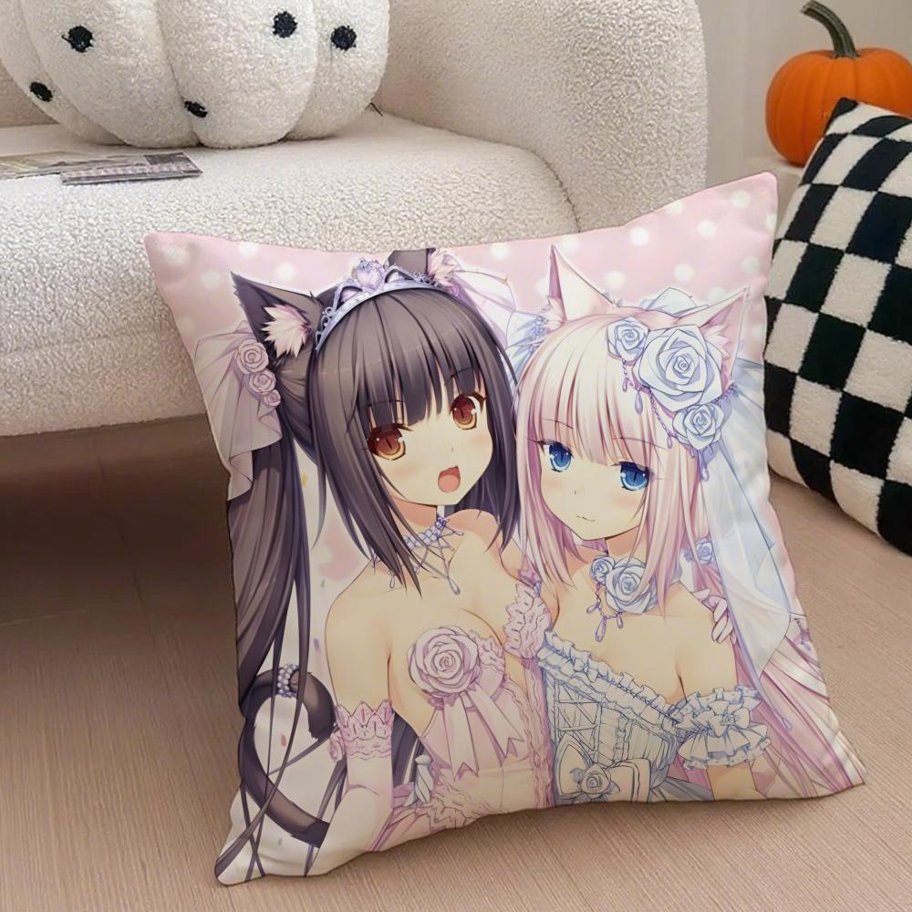 Cute Japanese Visual Novel Anime NNekopara Cushion Cover Throw Pillow Cover Hidden Button Durable Polyester Chair Cushion