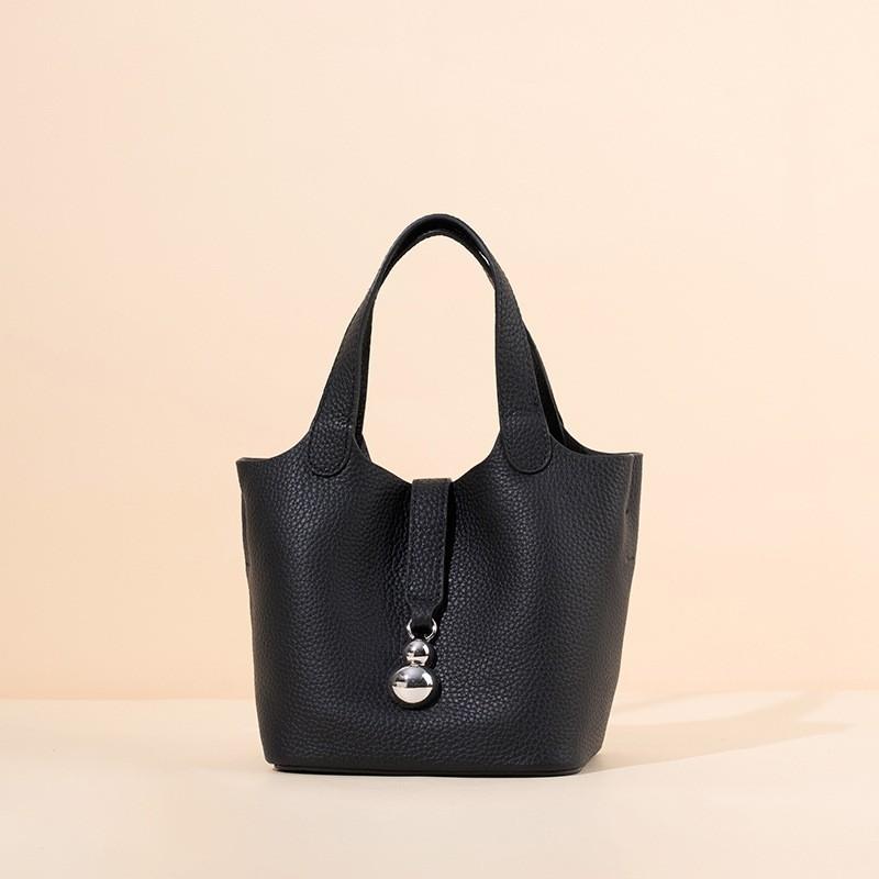Genuine Leather Vegetable Basket Women's Bag First-layer TC Grain Cowhide Portable Bucket High-end Niche Single-shoulder Cross-slung