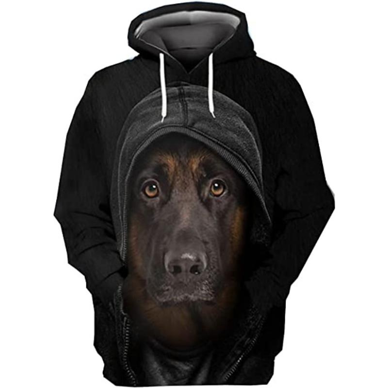 Men's hooded sweatshirt with pet dog pattern, daily casual retro long sleeved hooded vacation sports