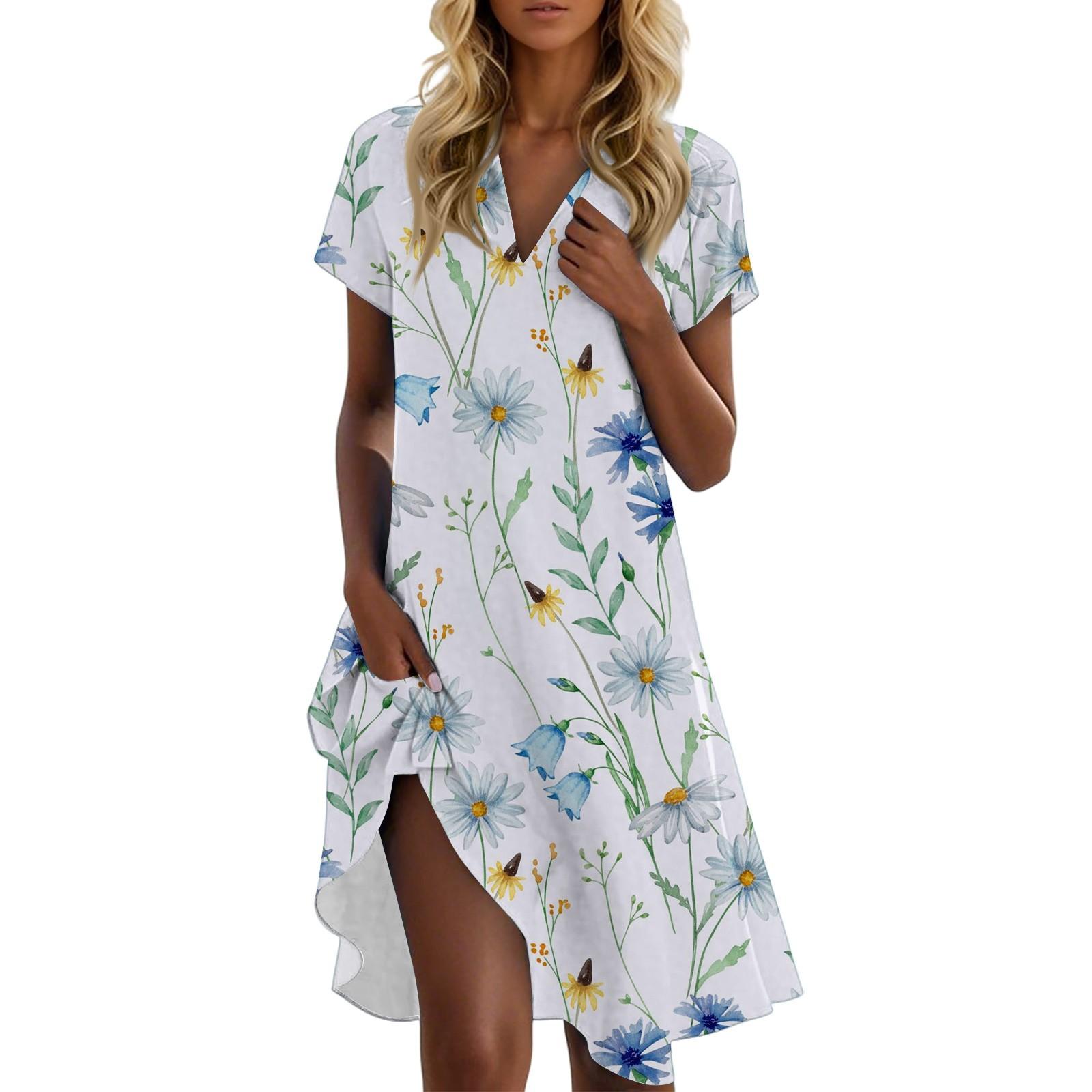 

Женское повседневное модное платье с воротником-стойкой и цветочным принтом с коротким рукавом XXL